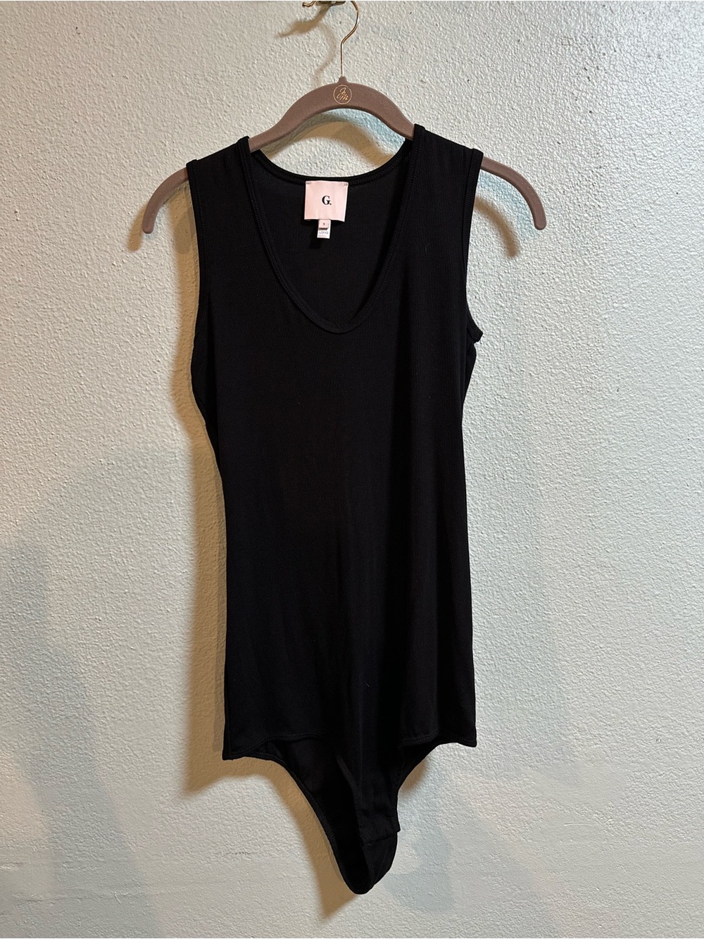 G. Black Ribbed Tank Bodysuit Small Long Modal Stretch
